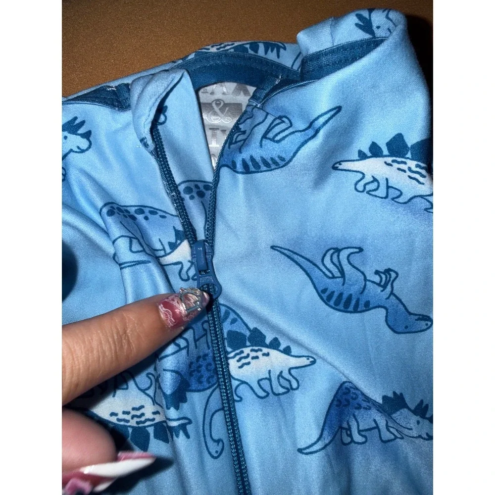 Max & Olivia 12mo Blue Dinosaur Footed Pajamas Sleeper and Lovey Blanket Set NEW